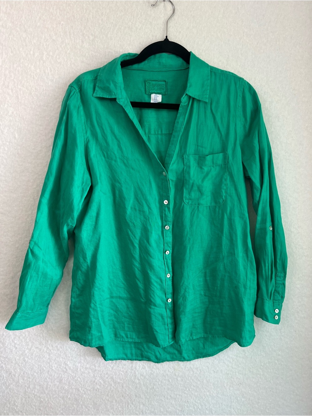 Sigrid Olsen Green Button-Up Linen Shirt - Women